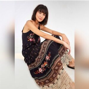 FARM Rio Black Floral Midi Dress